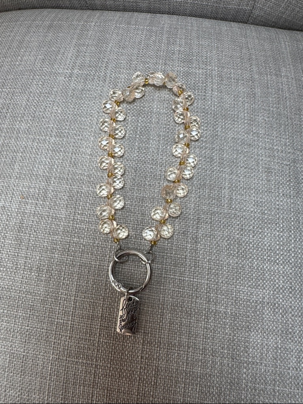 Bag tag.Crystal Bead Lanyard with Silver Ring and Tag